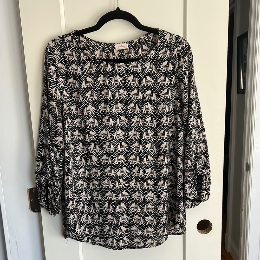 Pixley Black and White Elephant Print Blouse